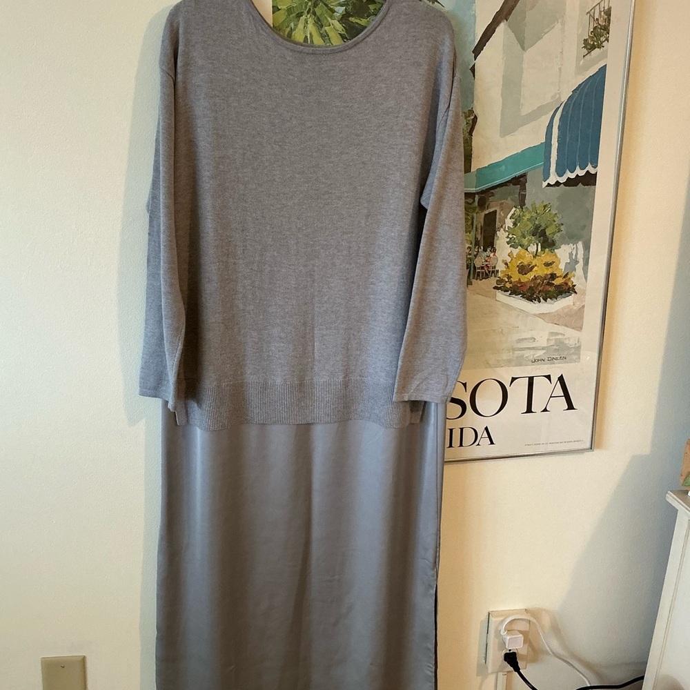 J. Jill DRESS Gray size M. Sweater top, Polyester attached bottom skirt. 49”long - Picture 3 of 9